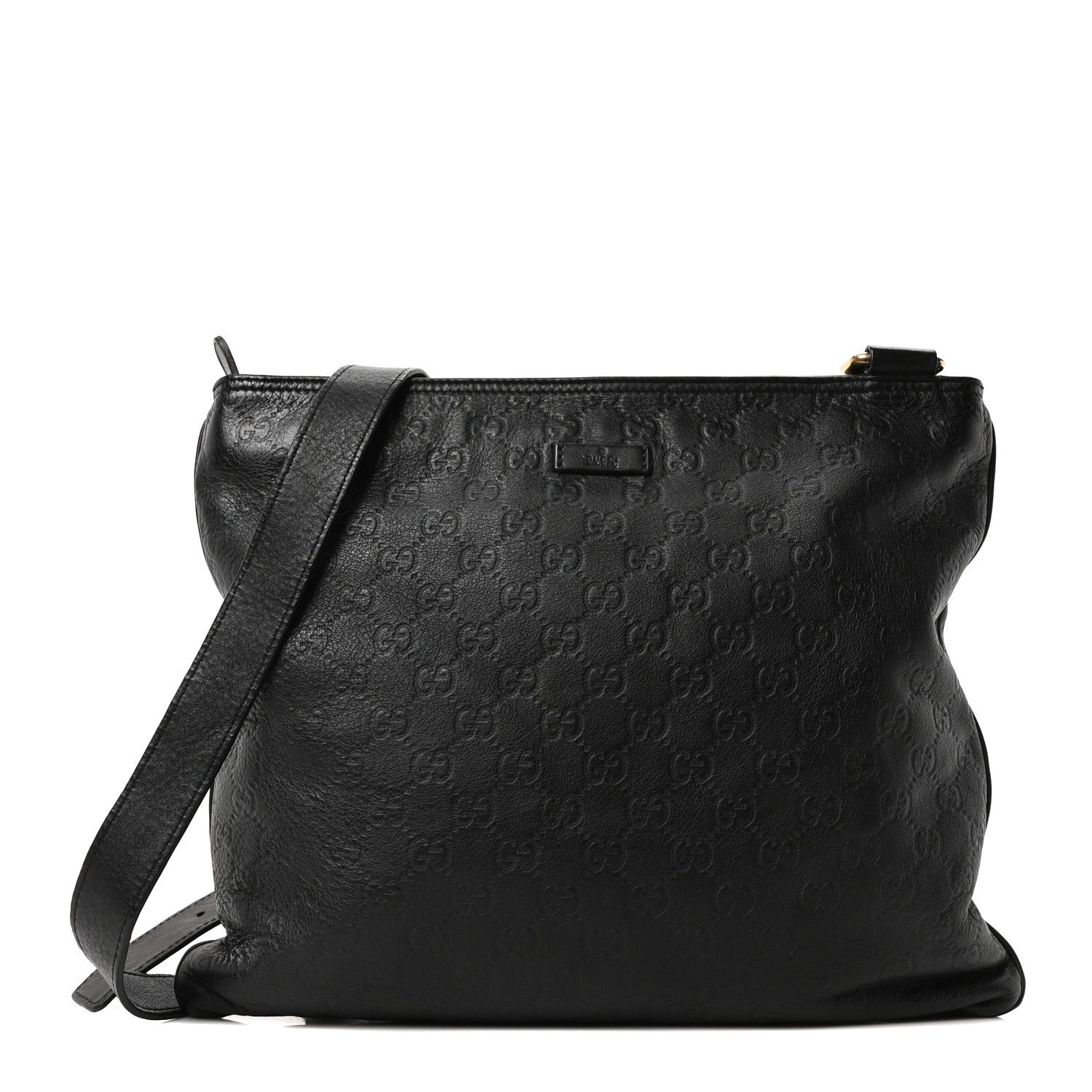 Gucci Guccissima Medium Flat Messenger Bag Black 1 of 10