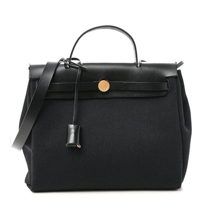 Hermes Military Toile Vache Hunter Herbag Zip Retourne 31 PM Black 1 of 11