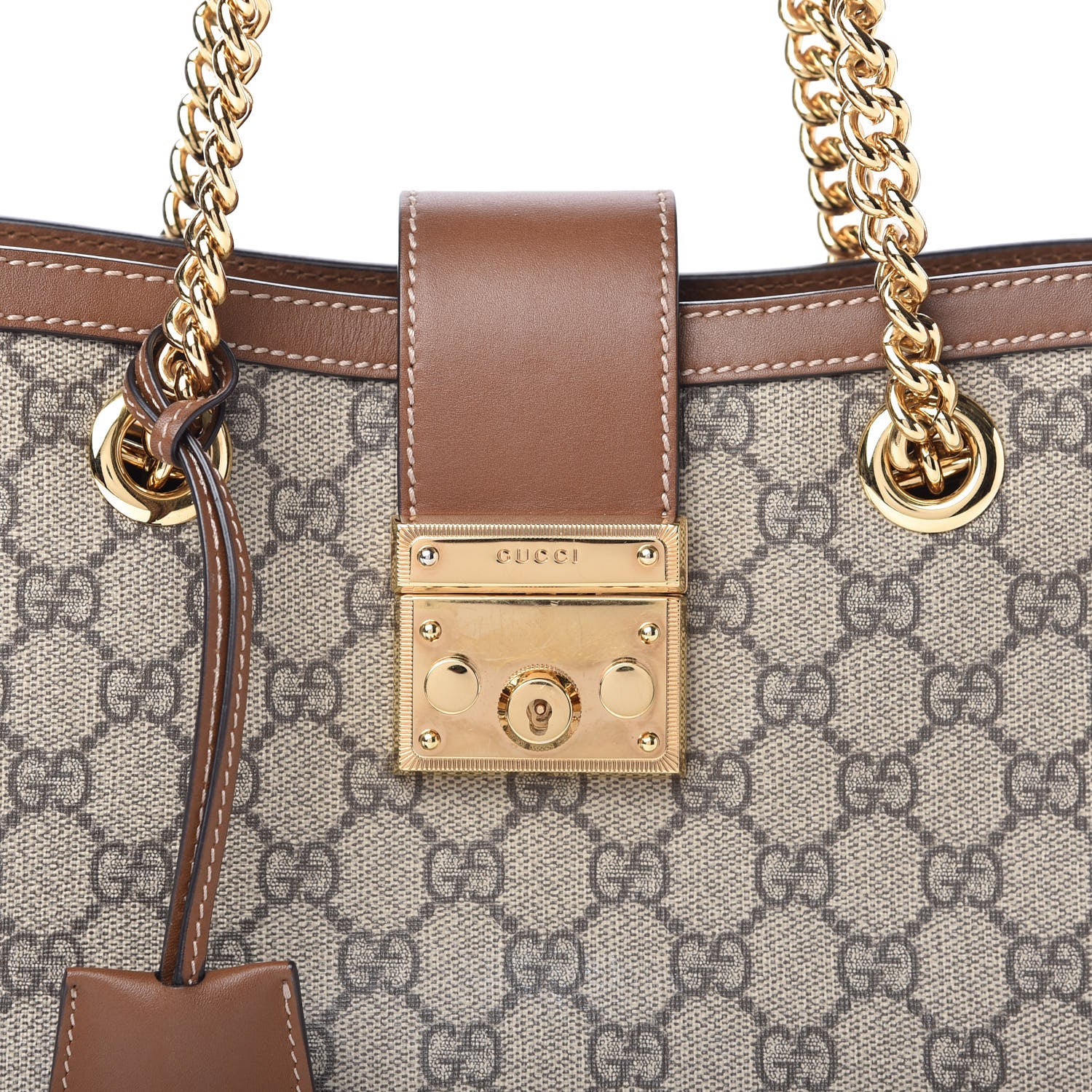 Gucci GG Supreme Monogram Calfskin Small Padlock Tote Beige Ebony Tuscany 10 of 10