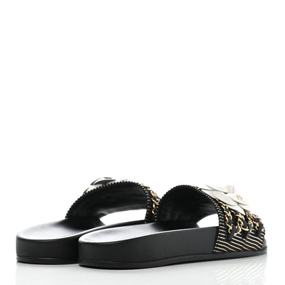 Chanel Calfskin Chain Camellia Flat Sandals 36 Black 4 of 9