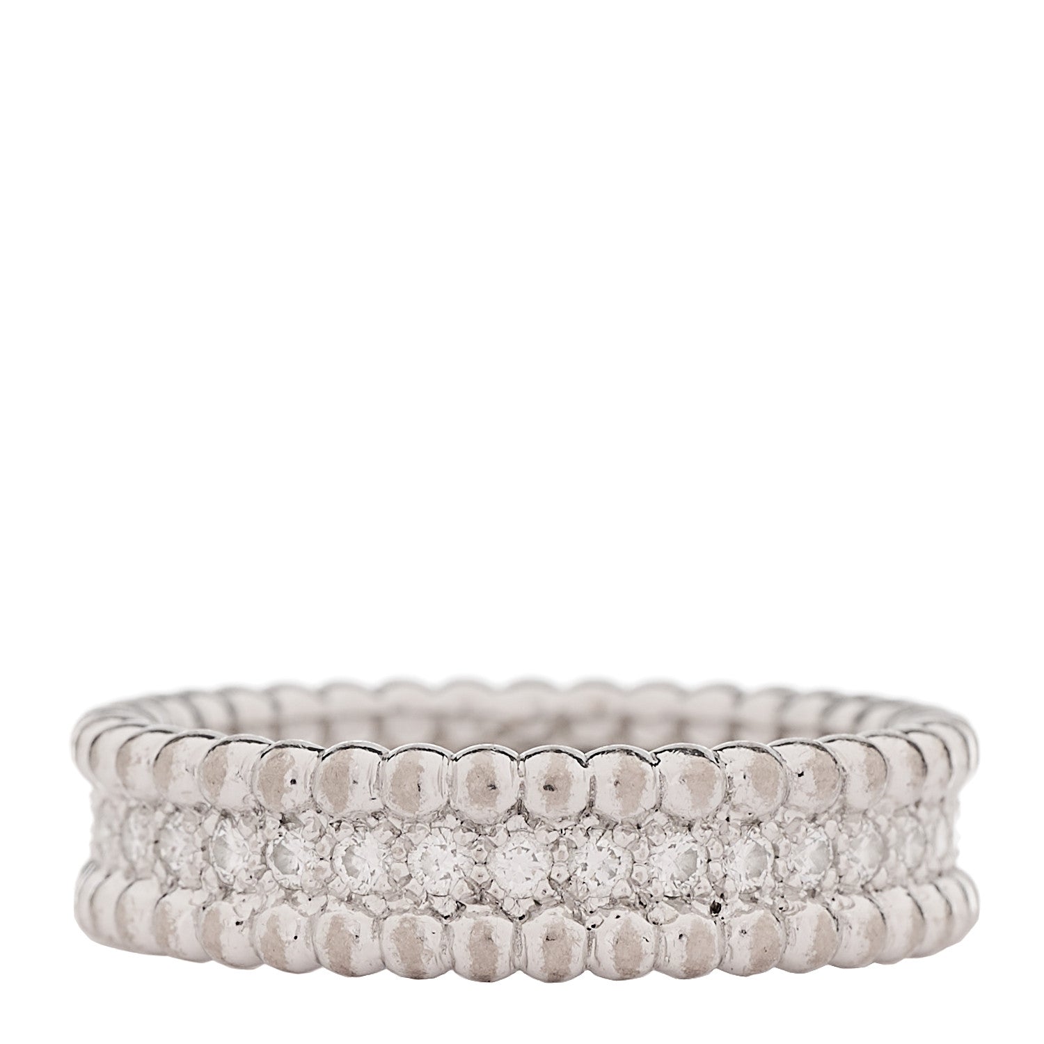 Van Cleef & Arpels 18K White Gold Diamond Perlee 1 Row Ring 56 7.75 1 of 4