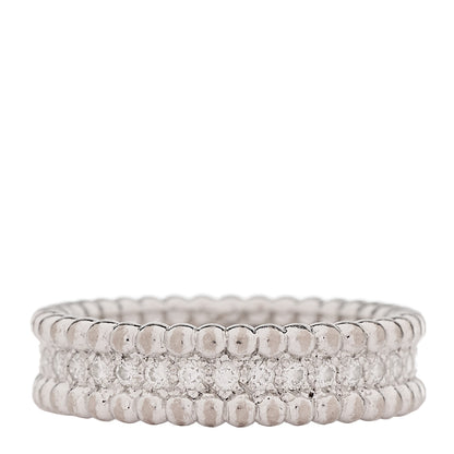 Van Cleef & Arpels 18K White Gold Diamond Perlee 1 Row Ring 56 7.75 1 of 4
