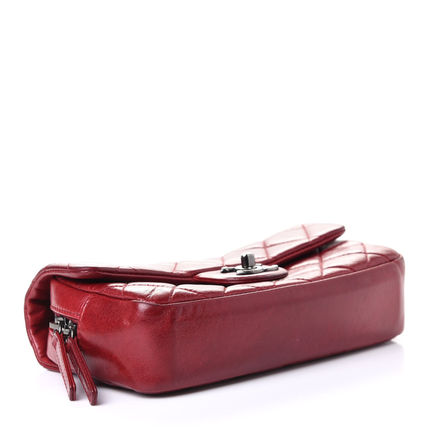 Glazed Calfskin Quilted Small Duo Color Flap Red