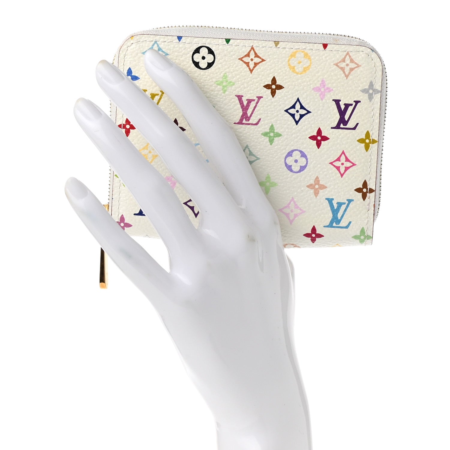 Louis Vuitton Monogram Multicolor Zippy Coin Purse Wallet White Litchi 4 of 8