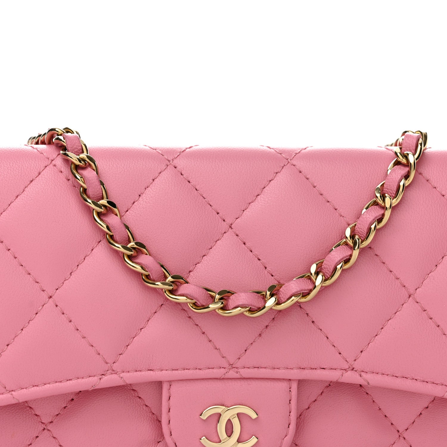 Chanel Lambskin Quilted Flap Phone Holder With Chain Pink 1976984