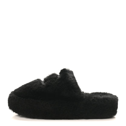 Chanel Shearling CC Flat Mules 36 Black 1 of 11