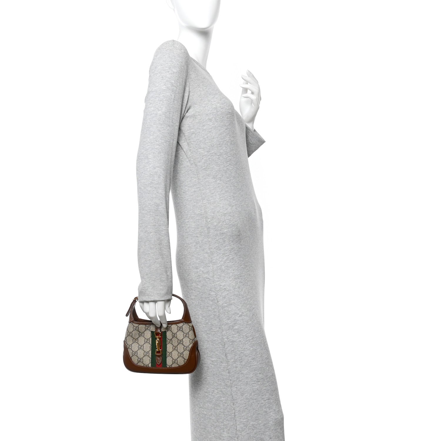 Gucci GG Supreme Monogram Azalea Calfskin Web Mini Jackie 1961 Hobo Beige Ebony Brown Sugar 2 of 12