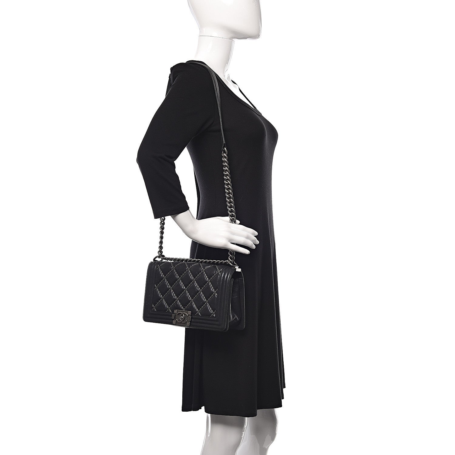 Chanel Iridescent Calfskin Embellished Double Stitch Medium Boy Flap Black 2 of 11