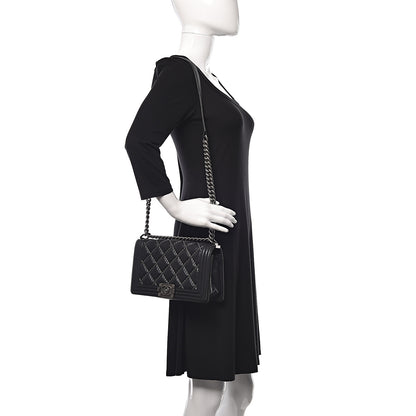 Chanel Iridescent Calfskin Embellished Double Stitch Medium Boy Flap Black 2 of 11