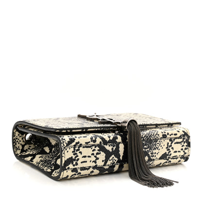 Saint Laurent Calfskin Snakeskin Embossed Small Classic Monogram Kate Tassel Satchel White Black 4 of 9