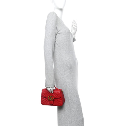 Gucci Calfskin Matelasse Mini GG Marmont Top Handle Shoulder Bag Hibiscus Red 2 of 10