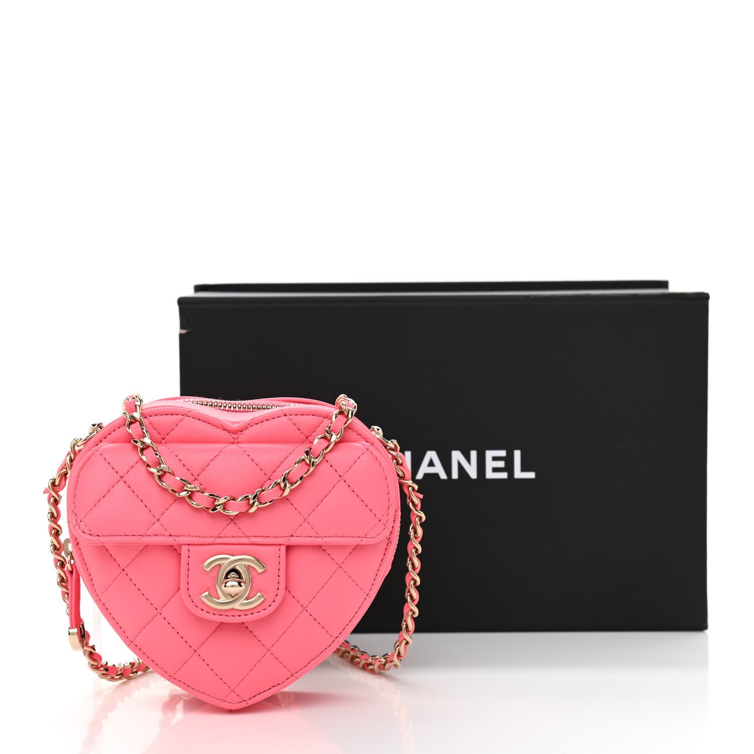 Chanel Lambskin Quilted CC In Love Heart Clutch With Chain Pink 11 of 11