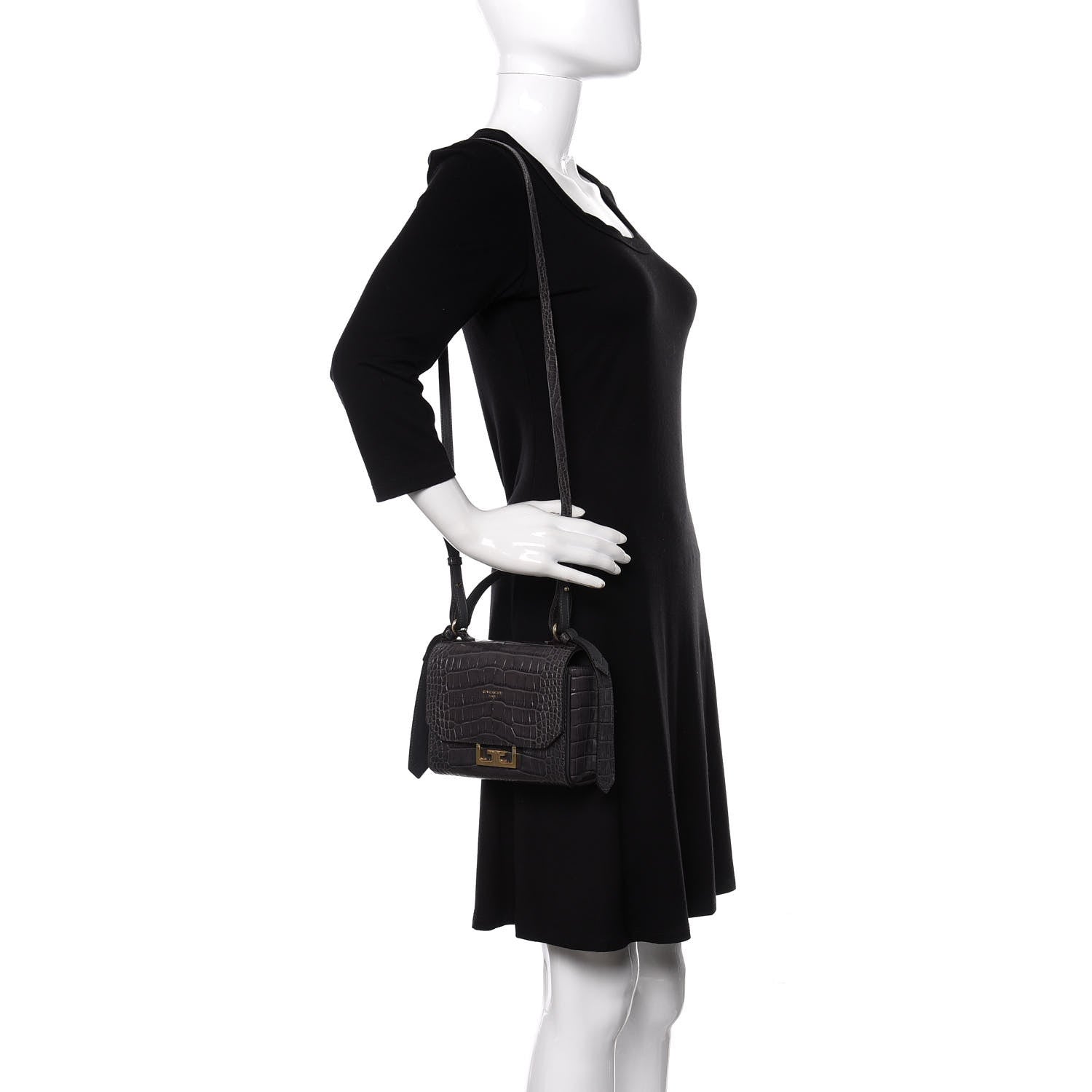 Givenchy Calfskin Crocodile Embossed Eden Mini Top Handle Storm Grey 2 of 8
