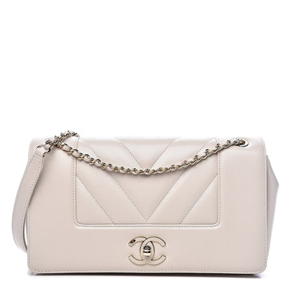 Chanel Sheepskin Chevron Quilted Medium Vintage Mademoiselle Flap White 1 of 10