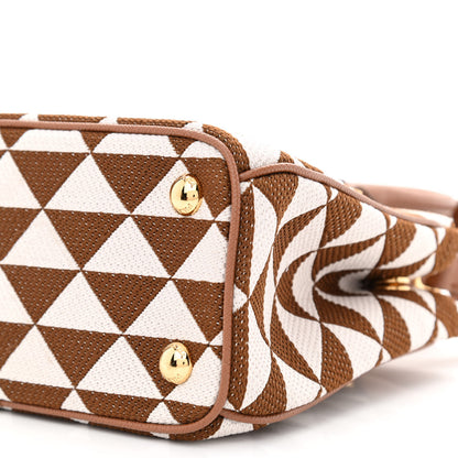 Prada Jacquard Saffiano Triangolo Symbole Embroidered Mini Galleria Double Zip Tote Tabacco Talco 10 of 12