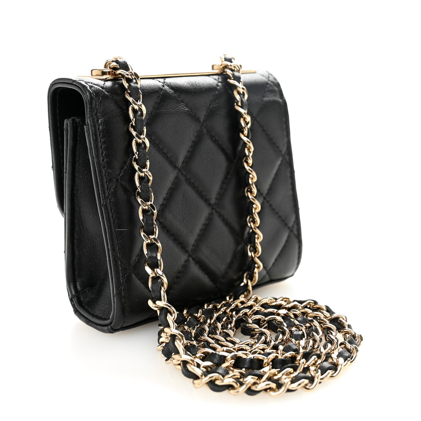 Lambskin Quilted Trendy CC Card Holder On Chain Black