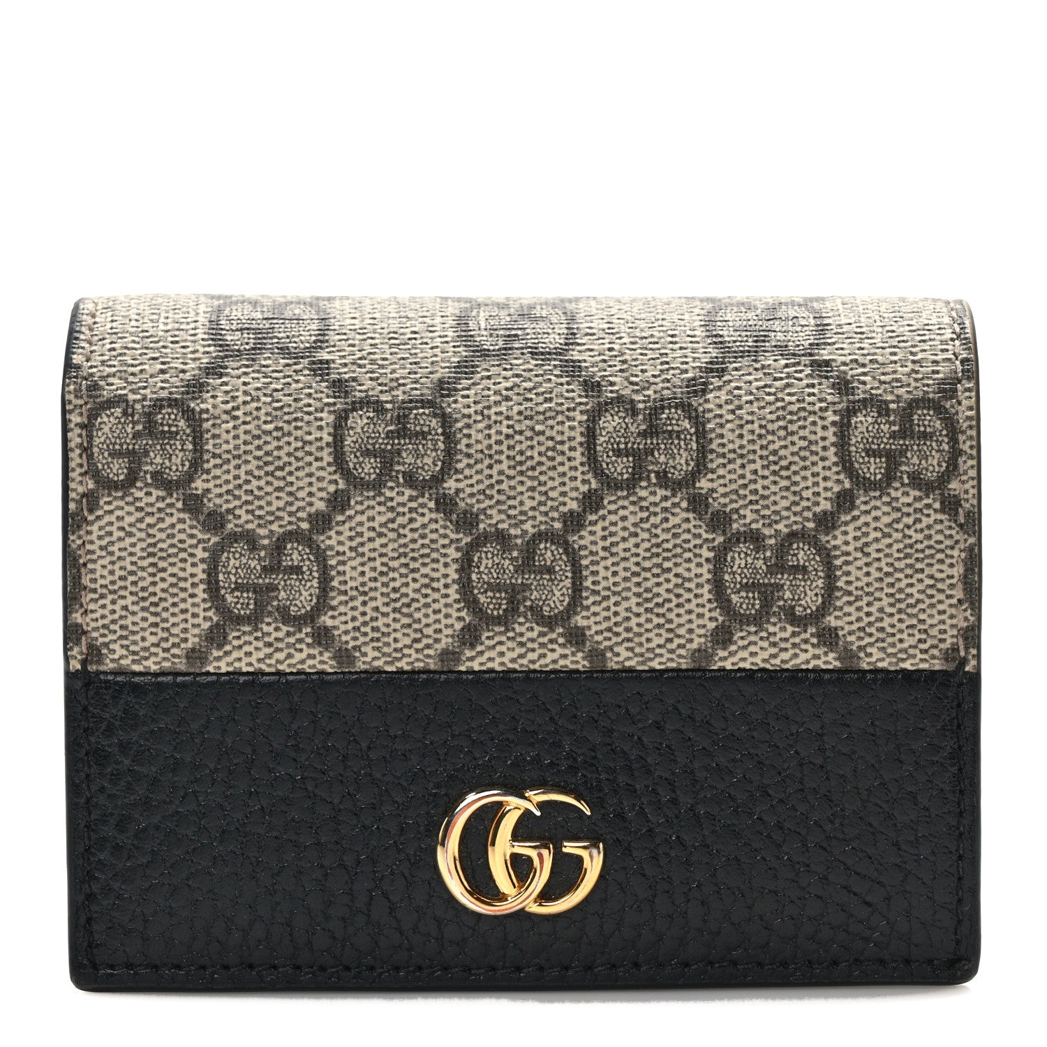 Gucci Dollar Calfskin GG Supreme Monogram GG Marmont Card Case Black Beige Ebony 1 of 8