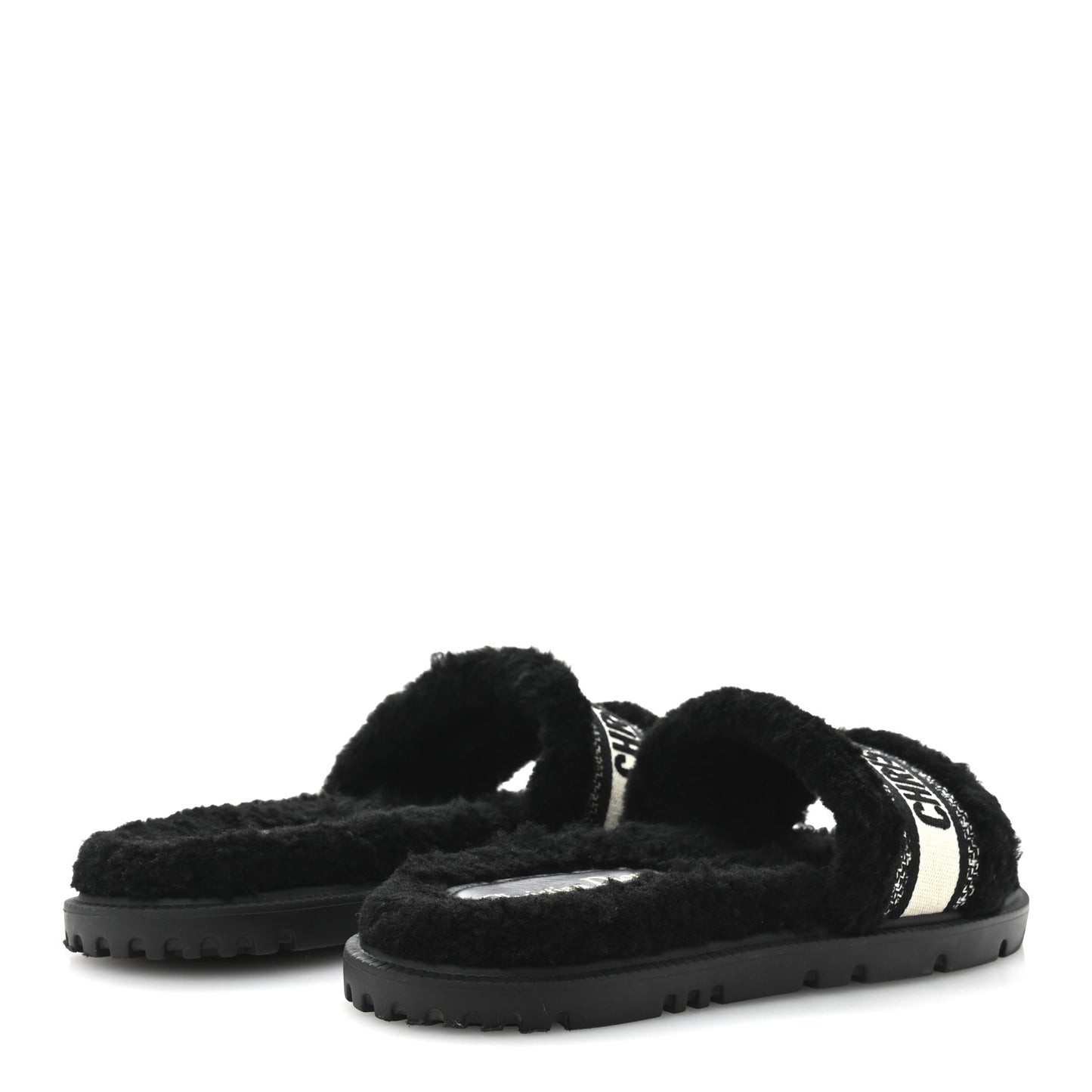 Shearling Canvas Lurex Embroidered Dway 10mm Slide Sandals 40 Black Natural