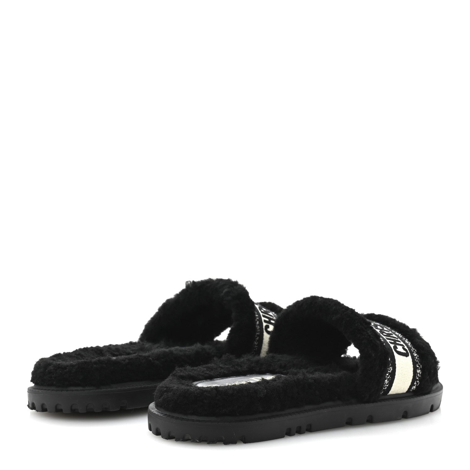 Christian Dior Shearling Canvas Lurex Embroidered Dway 10mm Slide Sandals 40 Black Natural 5 of 9