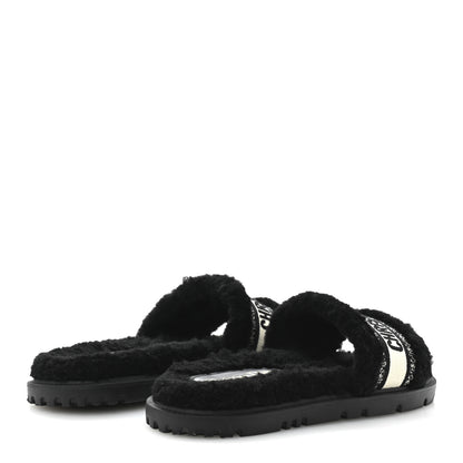 Christian Dior Shearling Canvas Lurex Embroidered Dway 10mm Slide Sandals 40 Black Natural 5 of 9