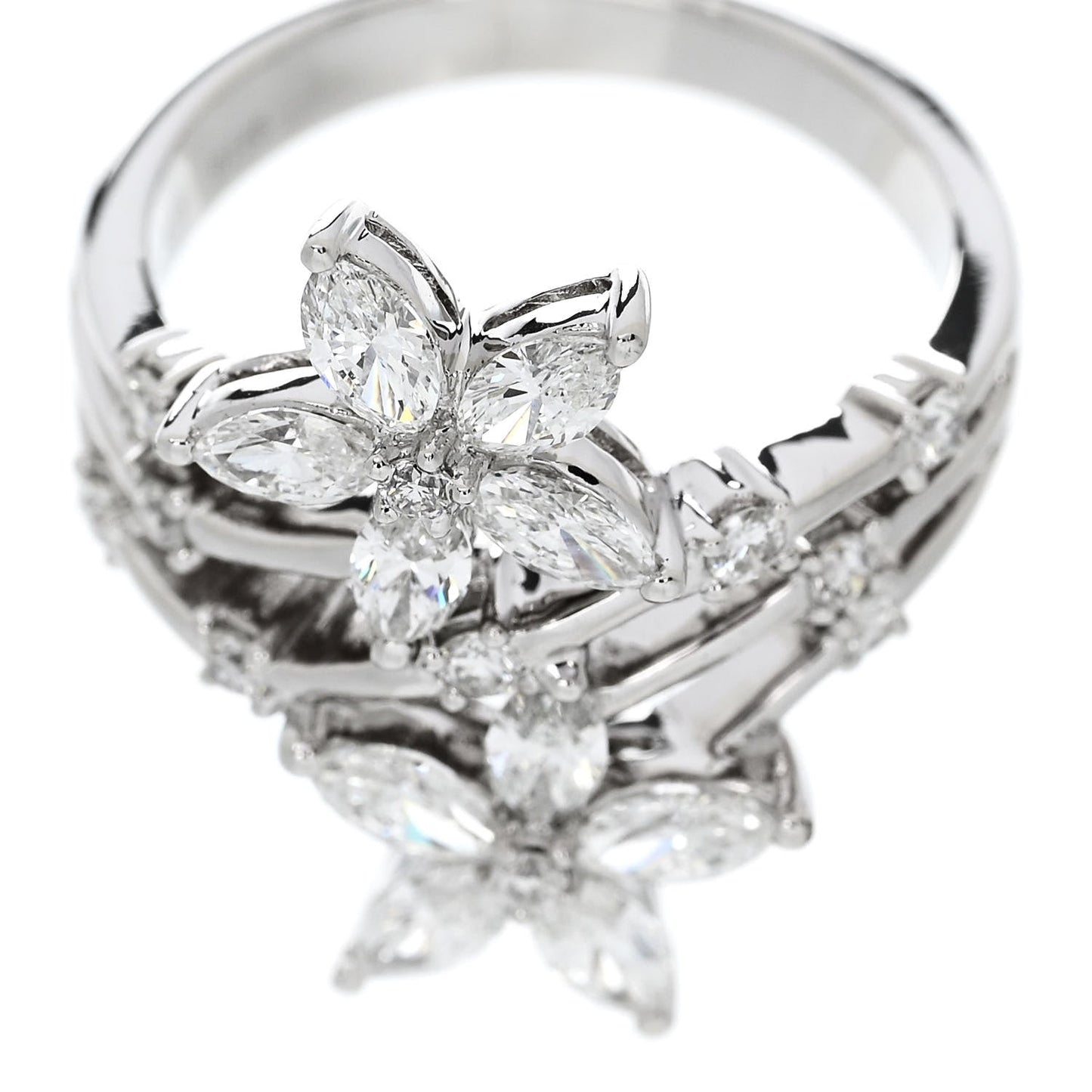 18K White Gold Diamond 1.46ctw Flower Ring 53 6.5