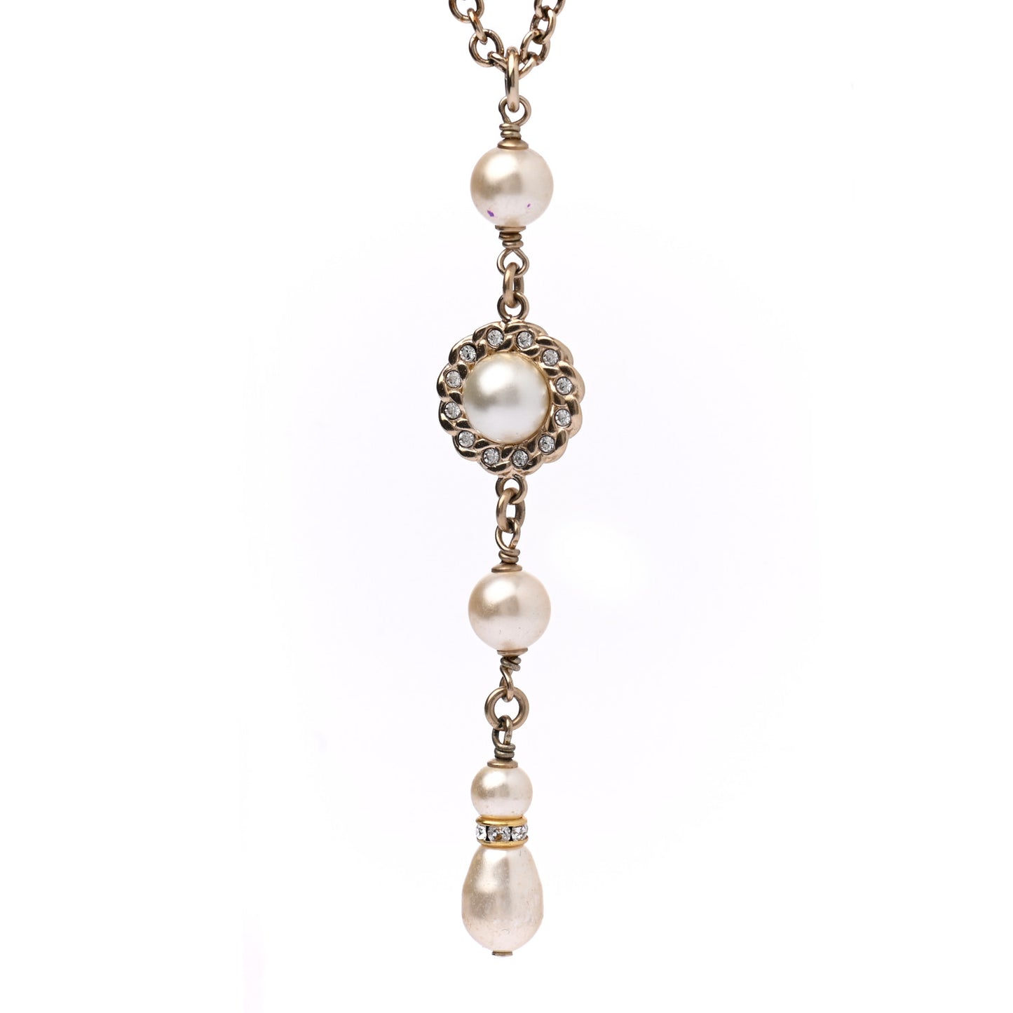 Crystal Pearl Pearls Coronation CC Layered Necklace Gold