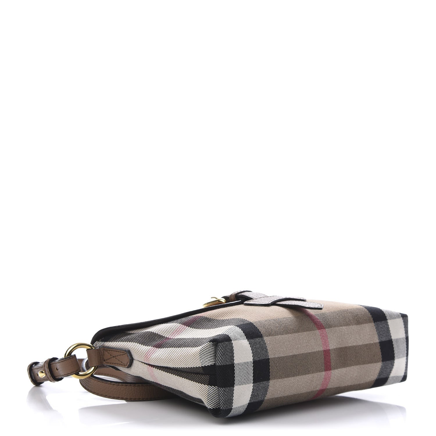 Burberry Horseshoe Calfskin House Check Small Milton Crossbody Bag Tan 4 of 12
