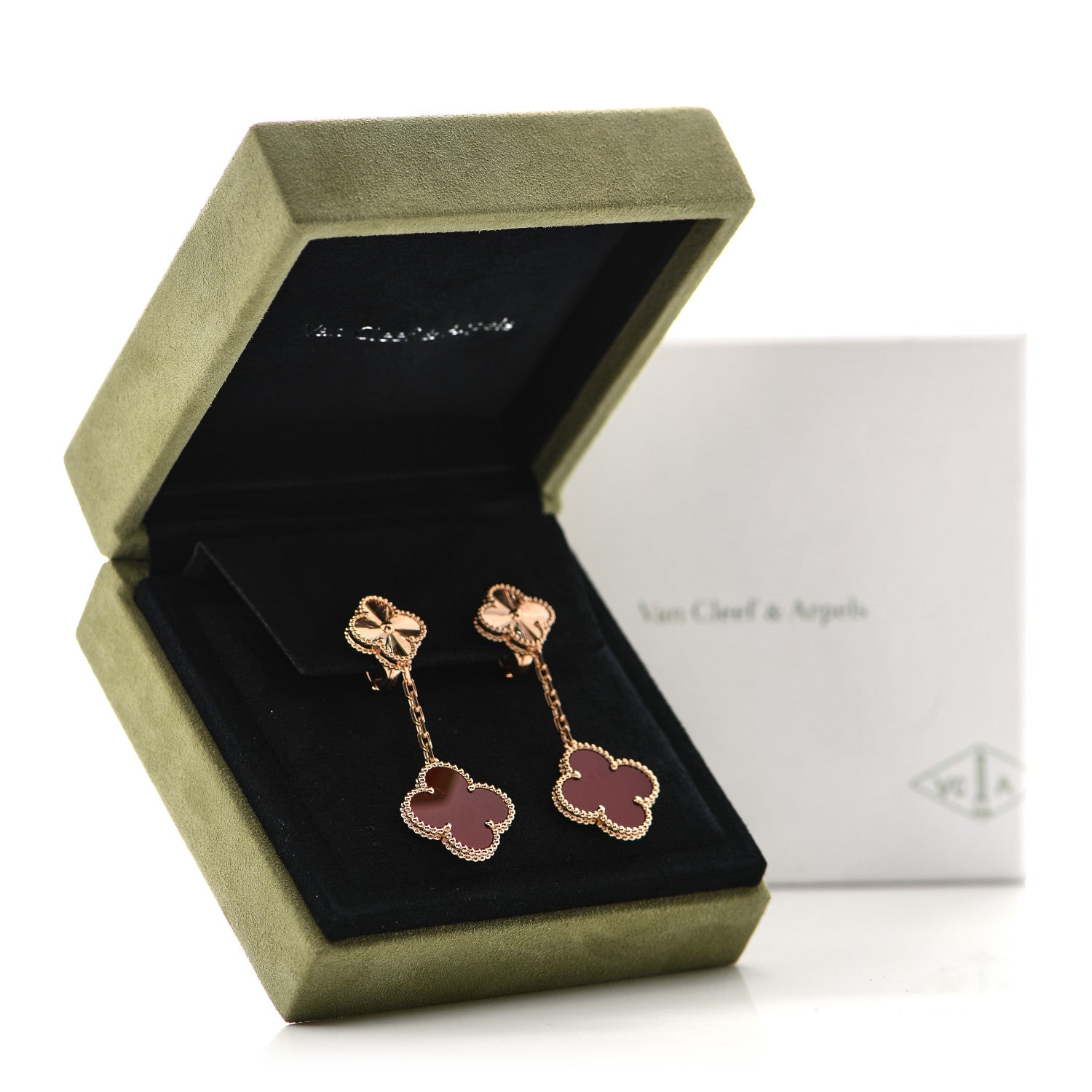 Van Cleef & Arpels 18K Rose Gold Guilloche Carnelian 2 Motifs Magic Alhambra Earrings 6 of 6