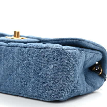 Chanel Denim Quilted Mini Pearl Crush Rectangular Flap Blue 9 of 9