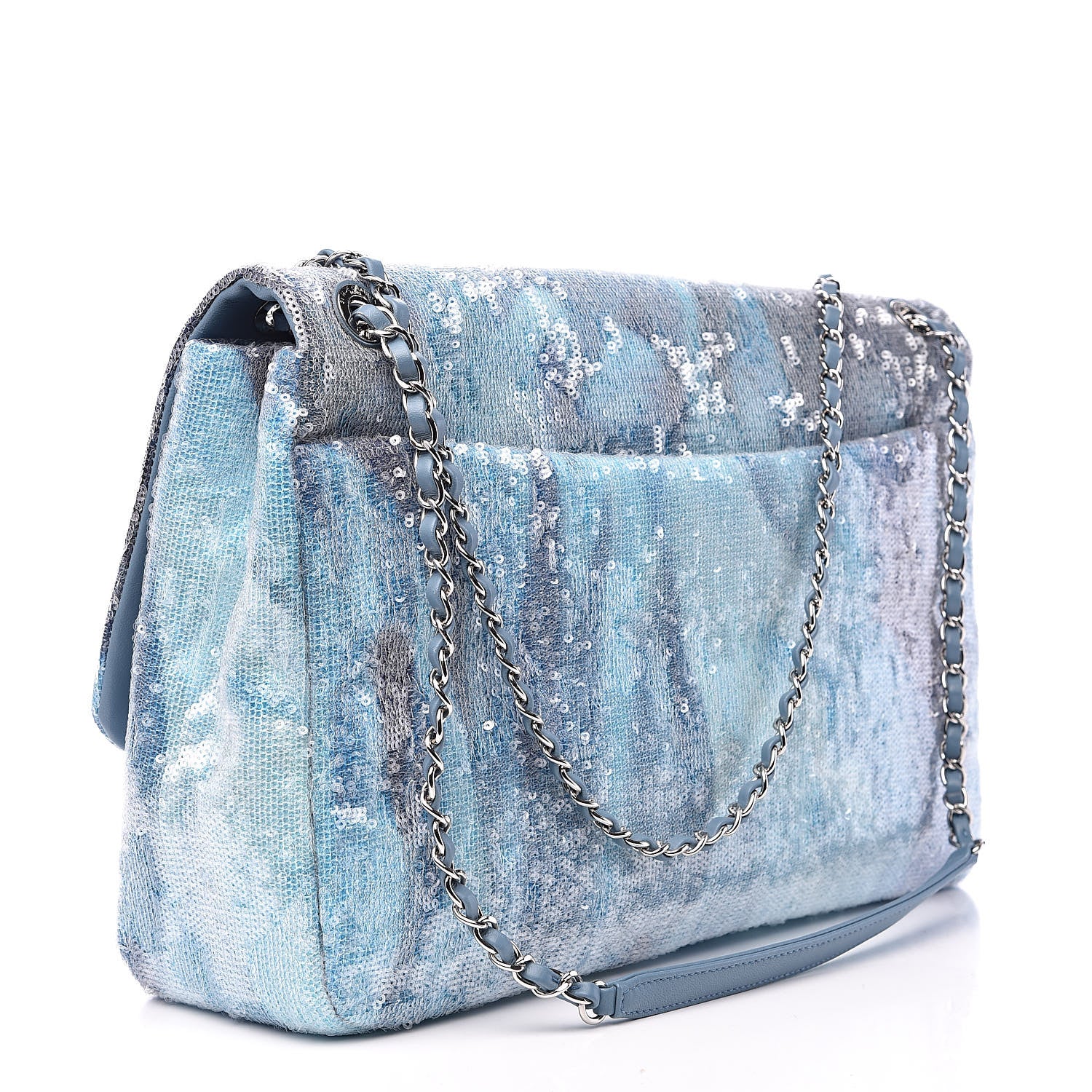 Chanel Sequin Waterfall Small XXL Travel Flap Light Blue 3 of 10