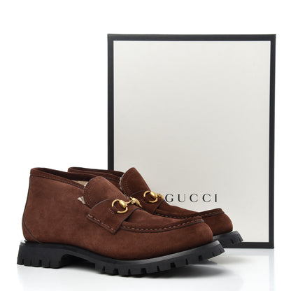 Gucci Suede Shearling Mens Harald Horsebit Ankle Boots 9.5 Light Brown Butterscotch 9 of 9