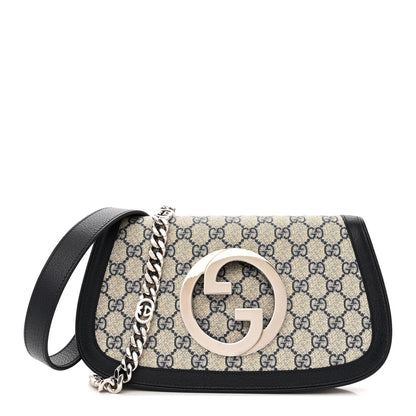 Gucci GG Supreme Monogram Textured Dollar Calfskin Blondie Chain Shoulder Flap Bag Beige Blue 1 of 11
