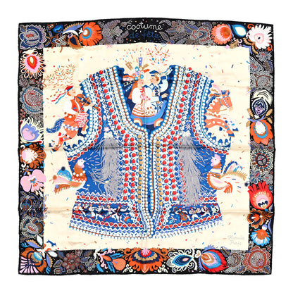 Hermes Silk Costume de Fete Scarf 90 Black Creme Bleu 1 of 4
