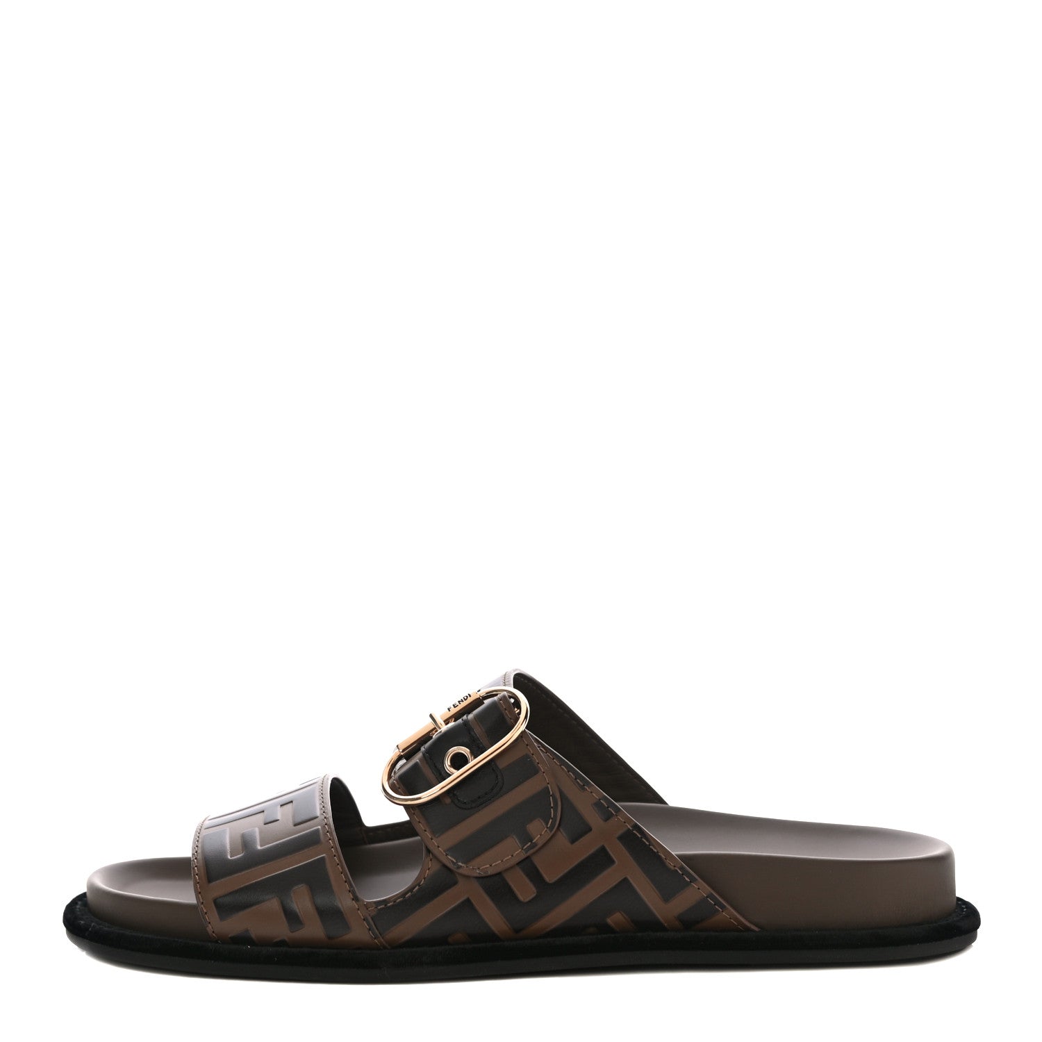 Fendi Calfskin FF Embossed Slide Sandals 40.5 Maya Black 1 of 12