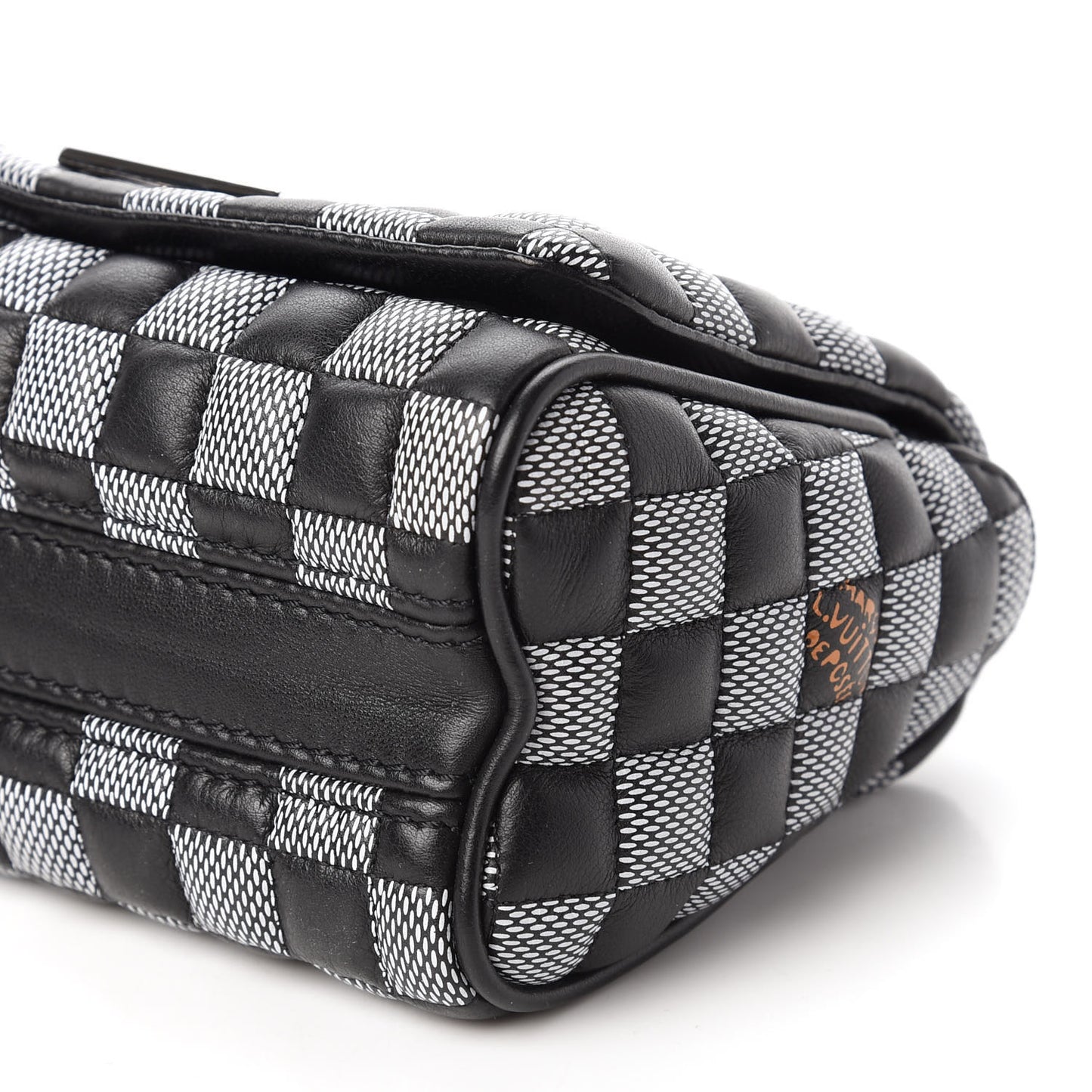Calfskin Damier Twist Shoulder Bag BB Black White