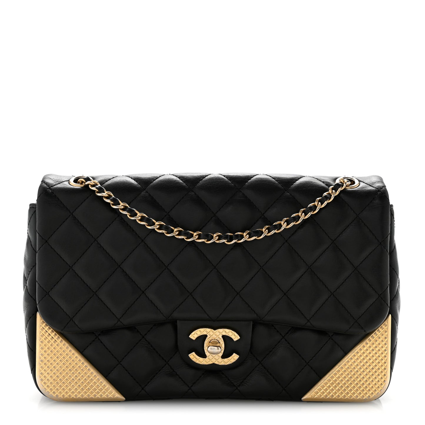 Calfskin Quilted Rock The Corner Flap Black