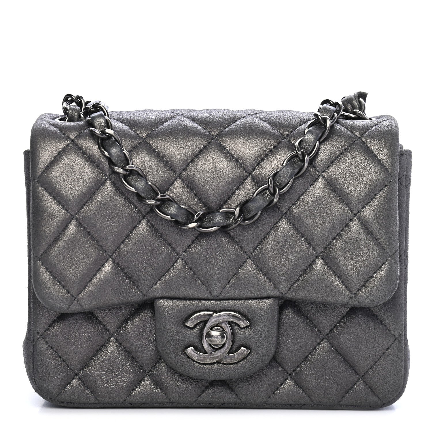Chanel Metallic Goatskin Quilted Mini Square Flap Charcoal Grey 1 of 8