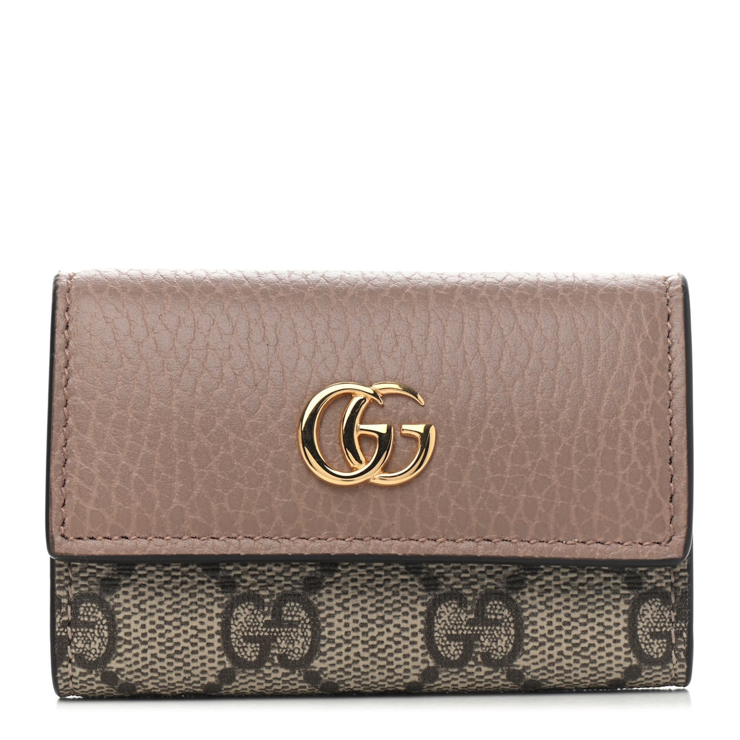 Dollar Calfskin GG Supreme Monogram GG Marmont 6 Key Holder Case Porcelain Rose Beige Ebony