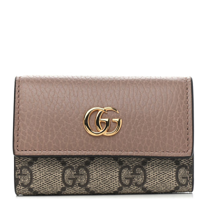 Gucci Dollar Calfskin GG Supreme Monogram GG Marmont 6 Key Holder Case Porcelain Rose Beige Ebony 1 of 4