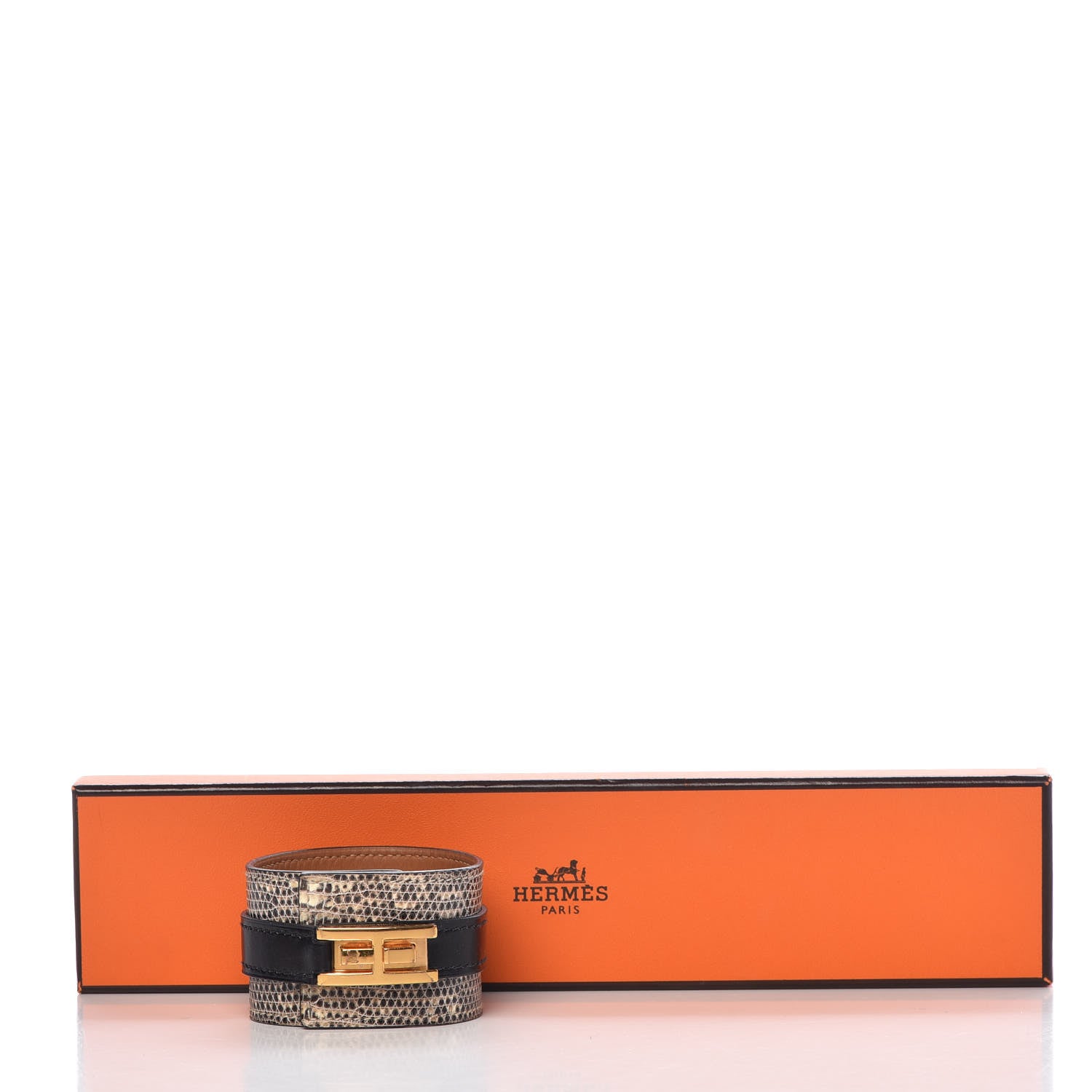 Hermes Lizard Box Manchette Drag Bracelet T3 Ombre Black 6 of 6