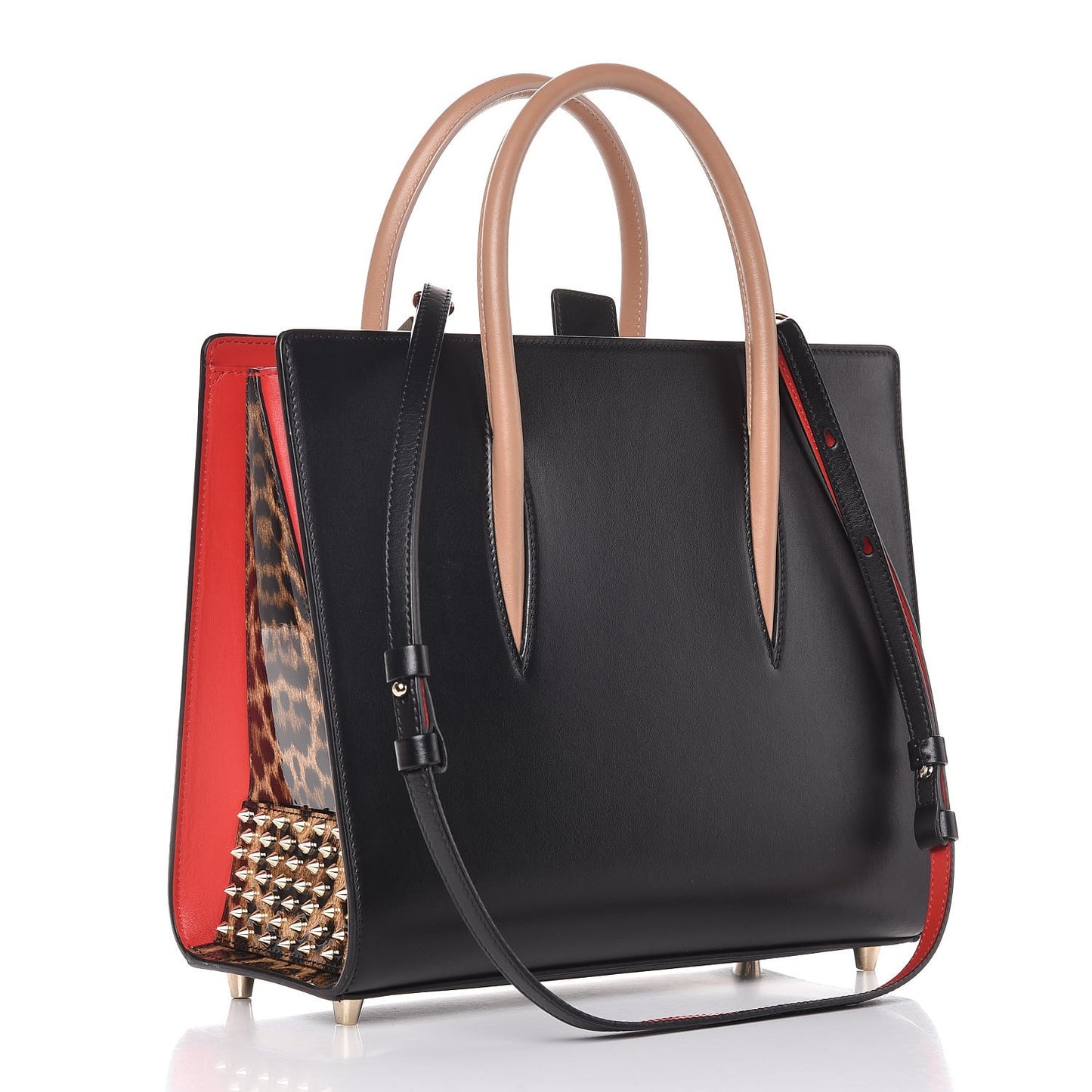 Calfskin Patent Leopard Spiked Medium Paloma Black