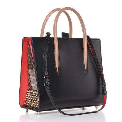 Christian Louboutin Calfskin Patent Leopard Spiked Medium Paloma Black 3 of 7