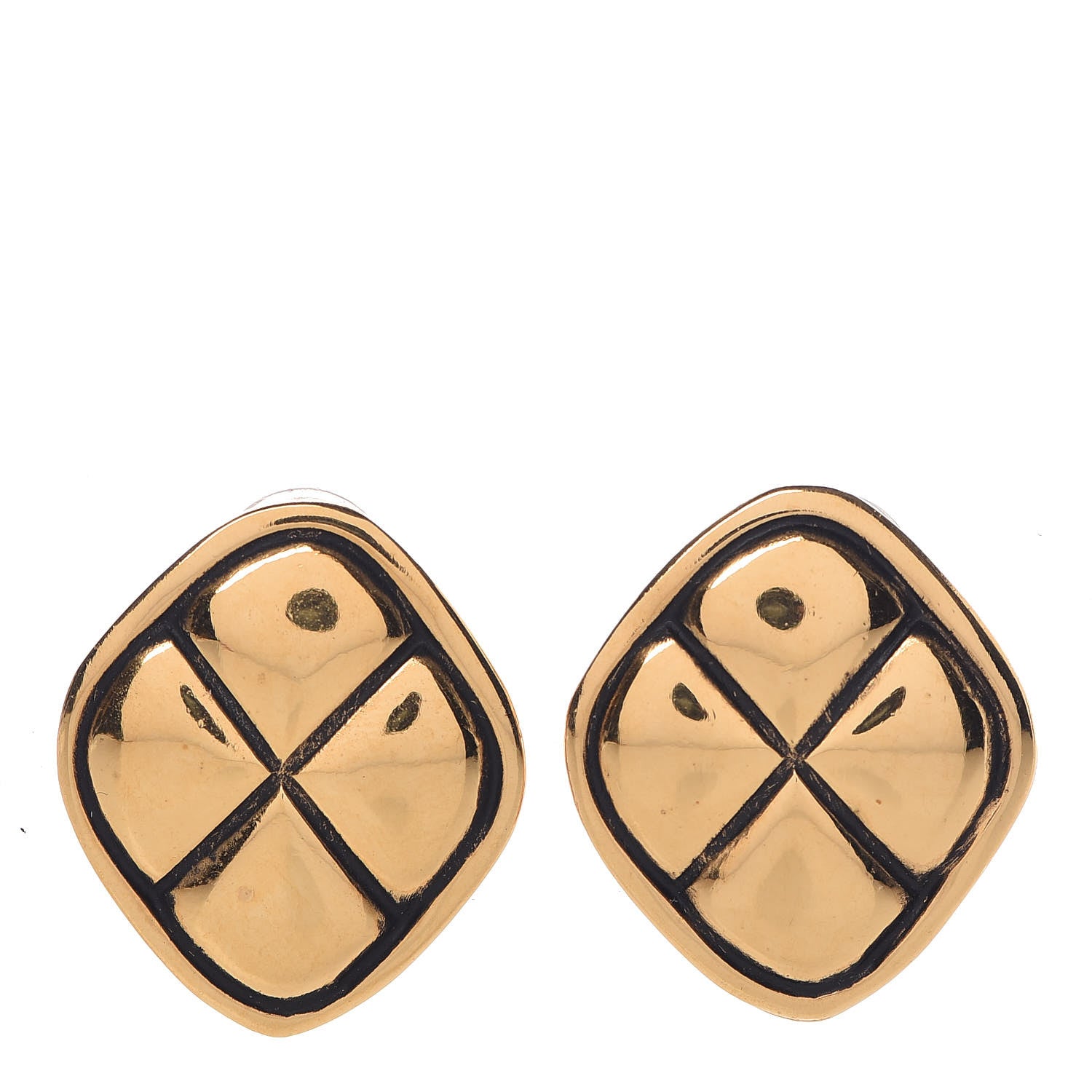 Chanel Quilted Clip On Earrings Gold 1 of 4