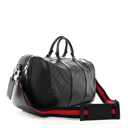 Gucci Soft GG Supreme Monogram Appia Calfskin Web Medium Carry On Duffle Bag Black Grey 2 of 11