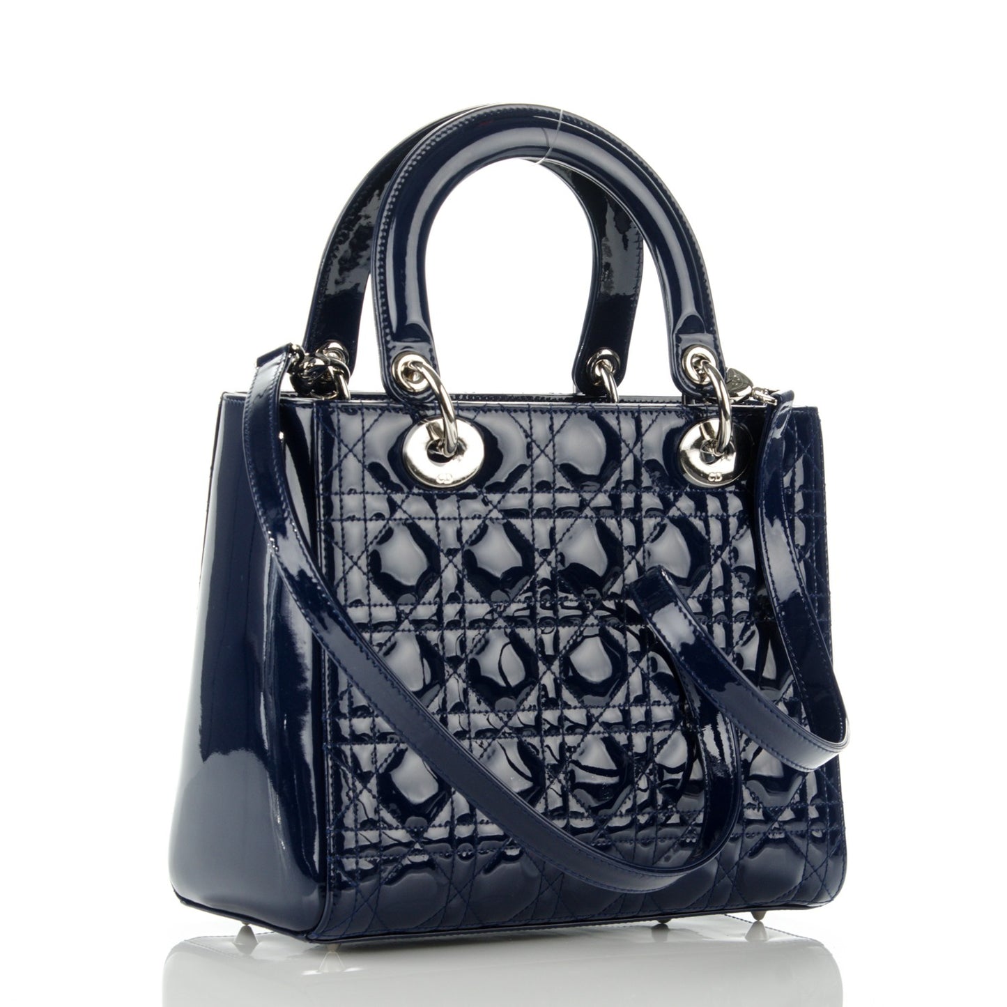 Patent Cannage Medium Lady Dior Navy Blue