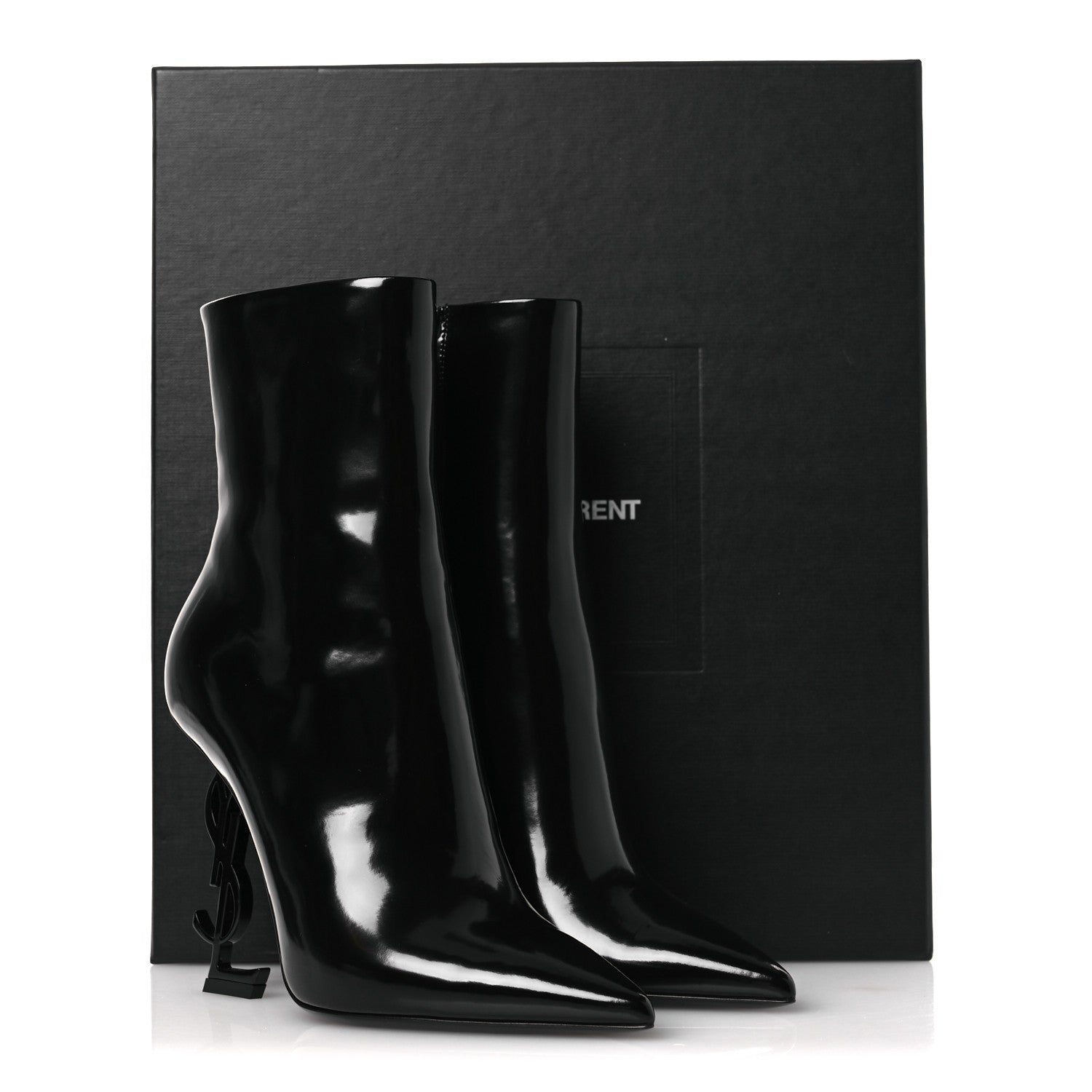 Saint Laurent Glazed Calfskin Opyum Ankle Boots 37 Black 1870453