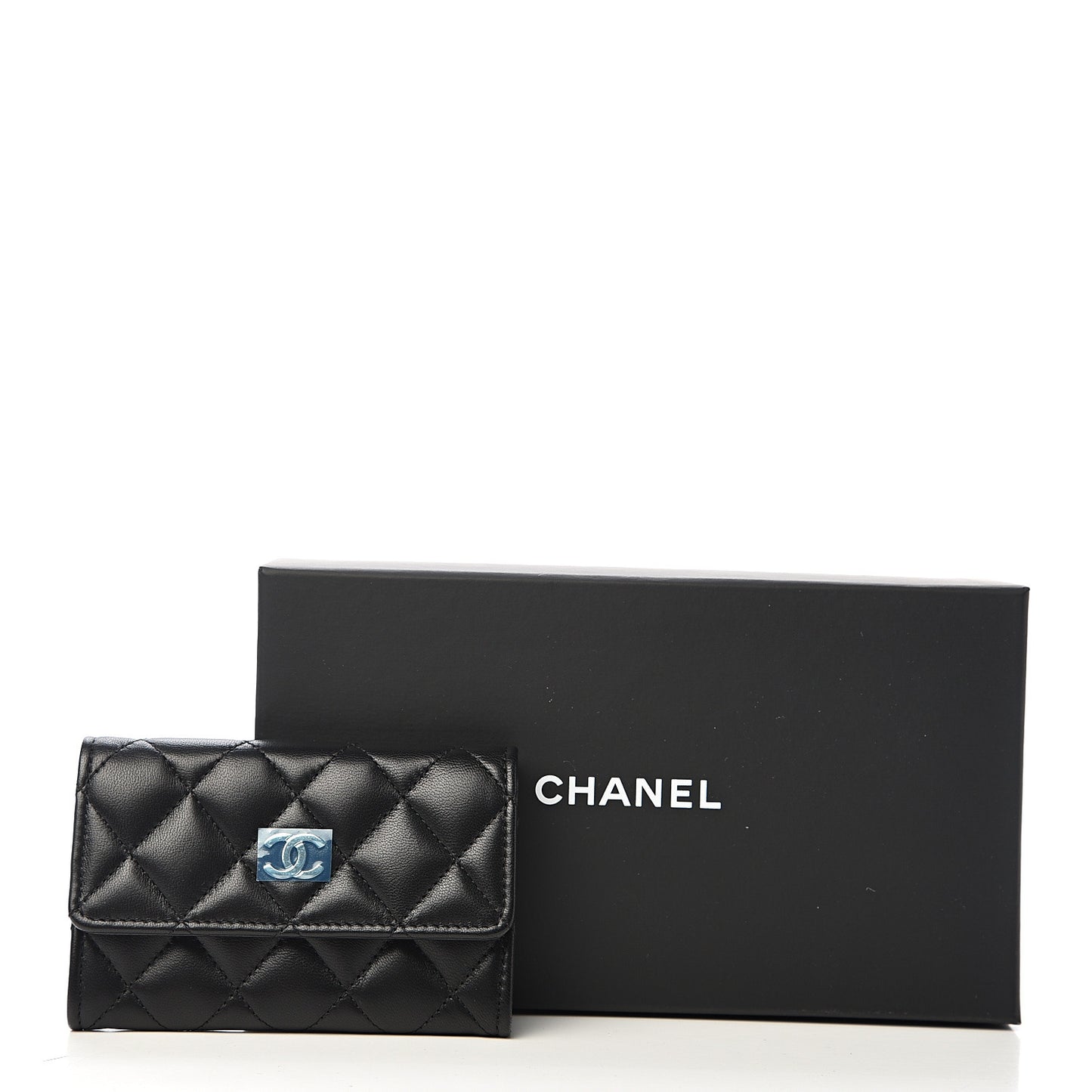 Lambskin Quilted Flap Card Holder Black