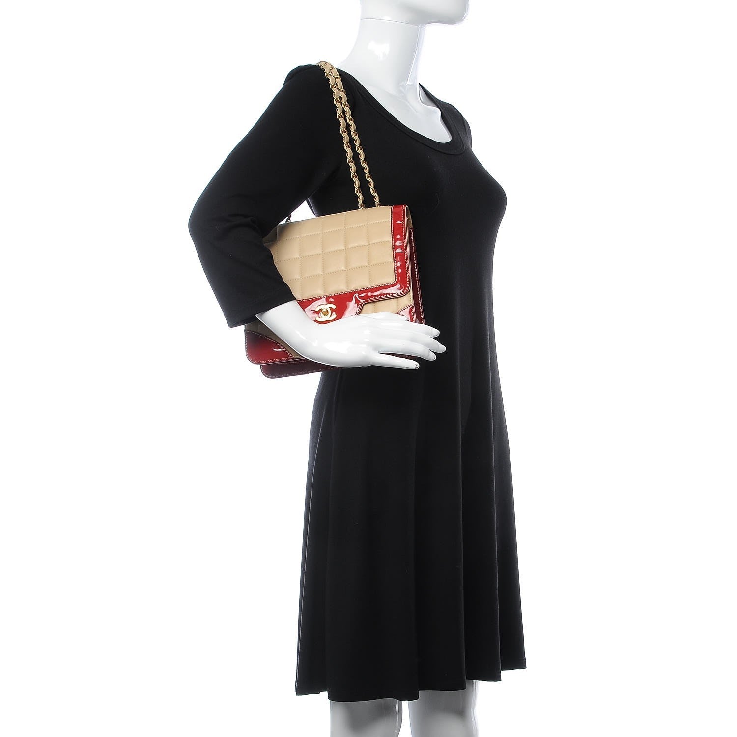 Chanel Lambskin Patent Chocolate Bar Flap Beige Red 12 of 18