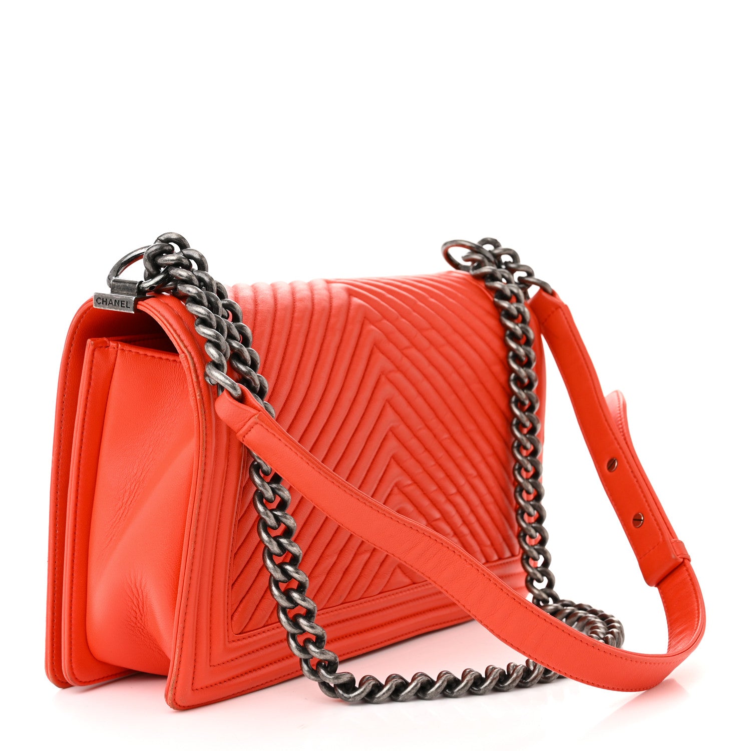 Chanel Calfskin Chevron Quilted New Medium Boy Flap Orange 3 of 16