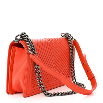 Chanel Calfskin Chevron Quilted New Medium Boy Flap Orange 3 of 16